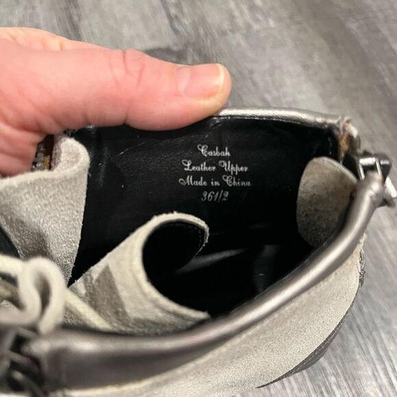 Gray for Saks Fifth Avenue Suede Leather Metallic Lace Up Wedge Booties sz 6.5 - Picture 12 of 15